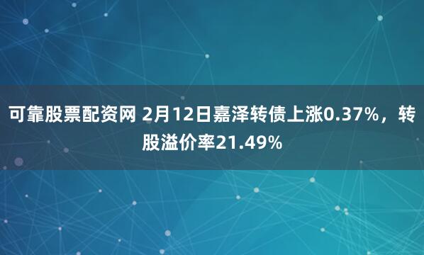 可靠股票配资网 2月12日嘉泽转债上涨0.37%，转股溢价率21.49%