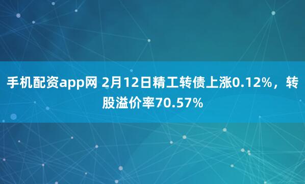 手机配资app网 2月12日精工转债上涨0.12%，转股溢价率70.57%