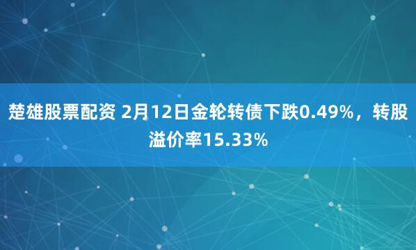 楚雄股票配资 2月12日金轮转债下跌0.49%，转股溢价率15.33%